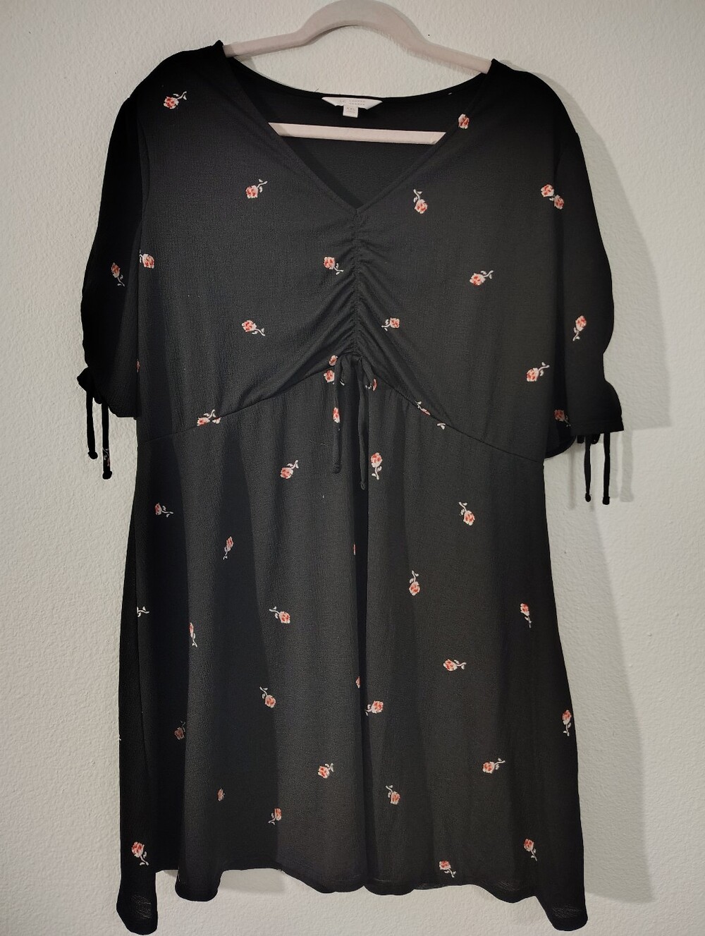 LC Lauren Conrad Black Midi Dress with Pink Floral Print